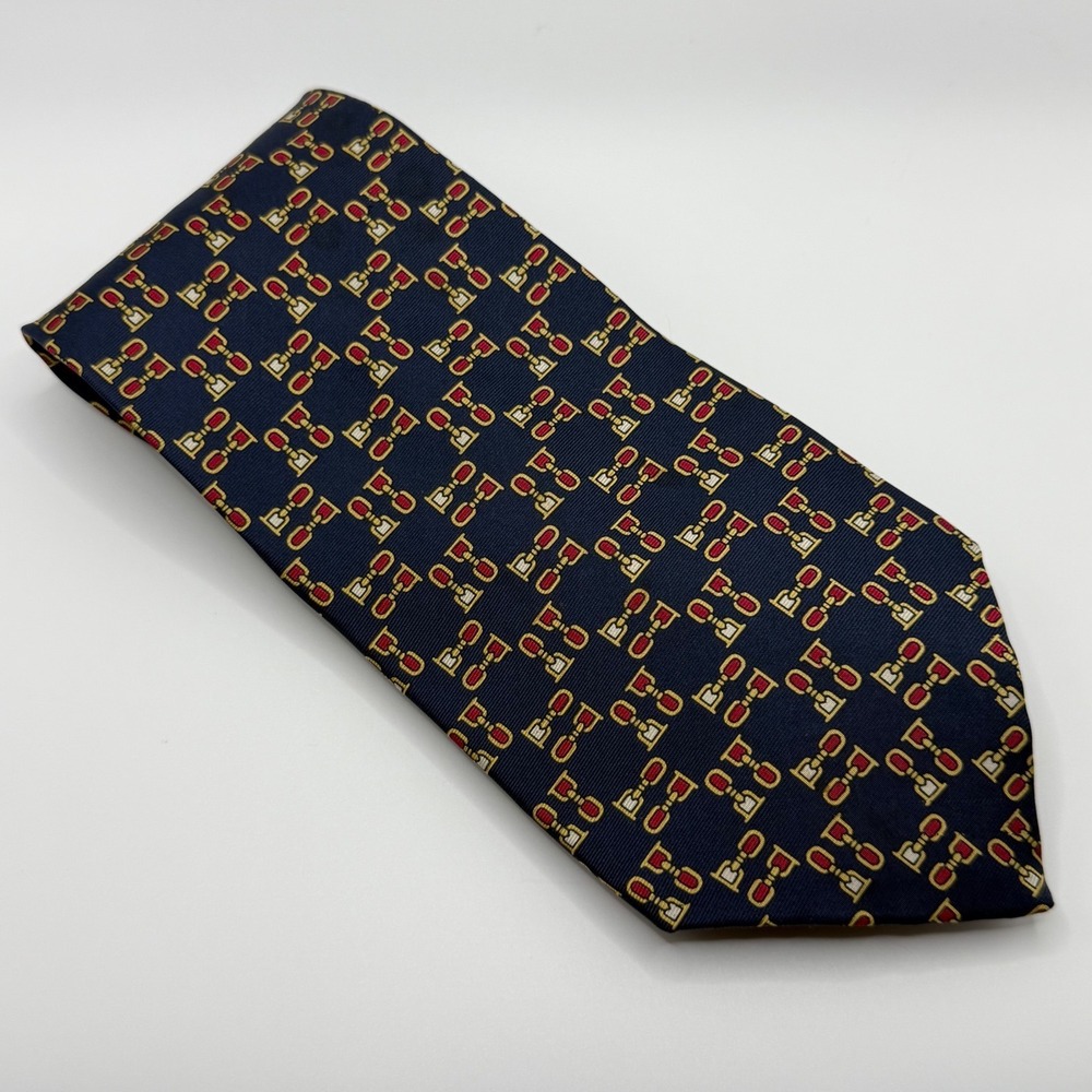 Christian Dior Silk Tie OS Navy Red Gold Bit Geometric Preppy Luxury Designer